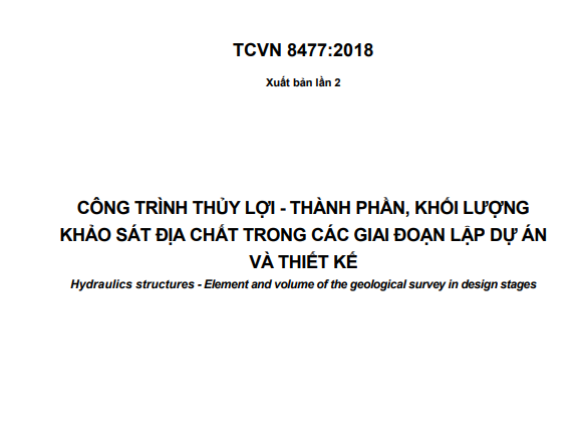 CÔNG TRÌNH THỦY LỢI - THÀNH PHẦN, KHỐI LƯỢNG KHẢO SÁT ĐỊA CHẤT TRONG CÁC GIAI ĐOẠN LẬP DỰ ÁN VÀ THIẾT KẾ